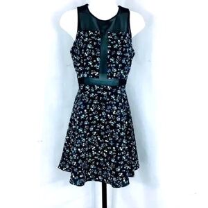 Like Mynded Dress Zoe Mesh Inset Tank Black Blue Floral Dress Size XS